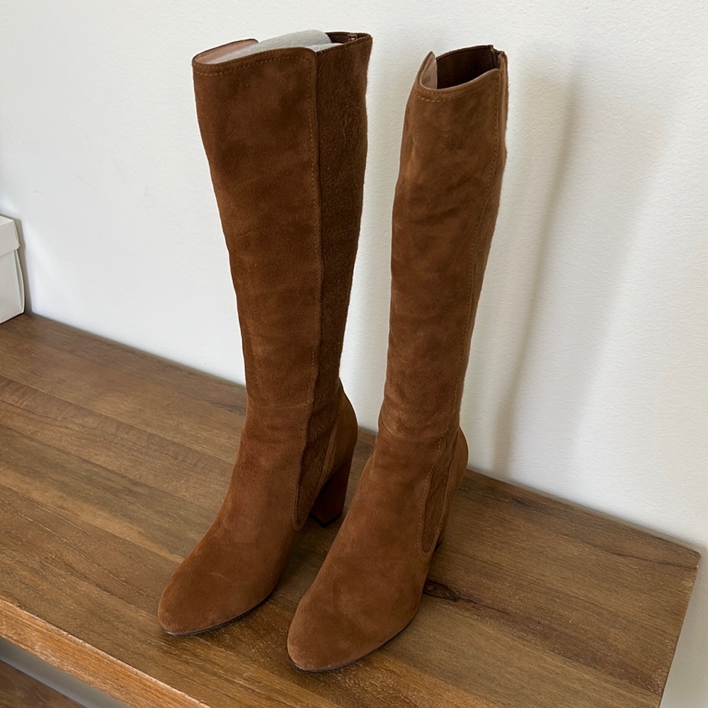 Stuart Weitzman LIVIA 80. Coffee Color. Elastic shaft worn once. W/box & dustbag